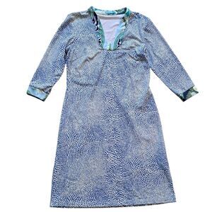 J.McLaughin Gisel Tunic Catalina V Neck Speckle Blue/White/Green Patterned Small